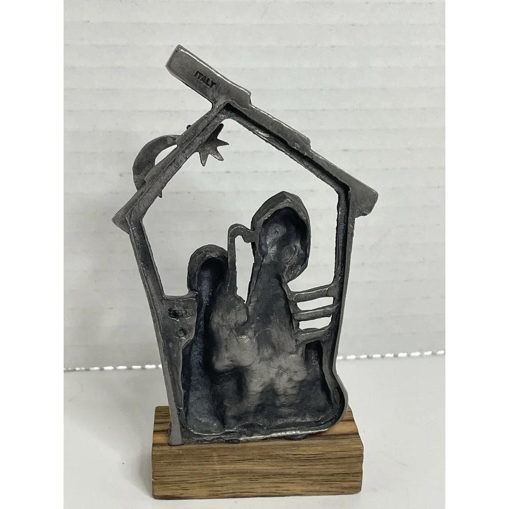 Nativity Figurine Small Vintage Handmade Of Pewter Italy Mary Joseph Jesus